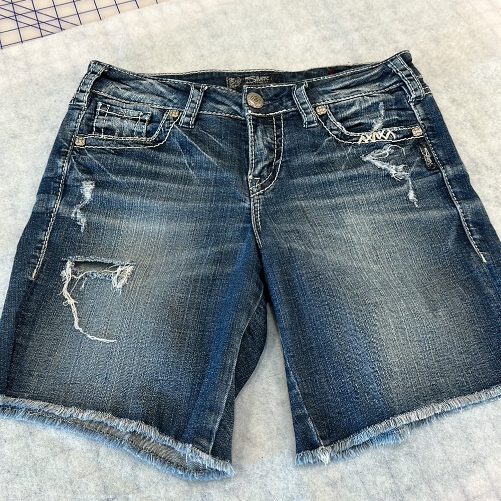 Silver Boyfriend Denim Shorts. 27 x 8
